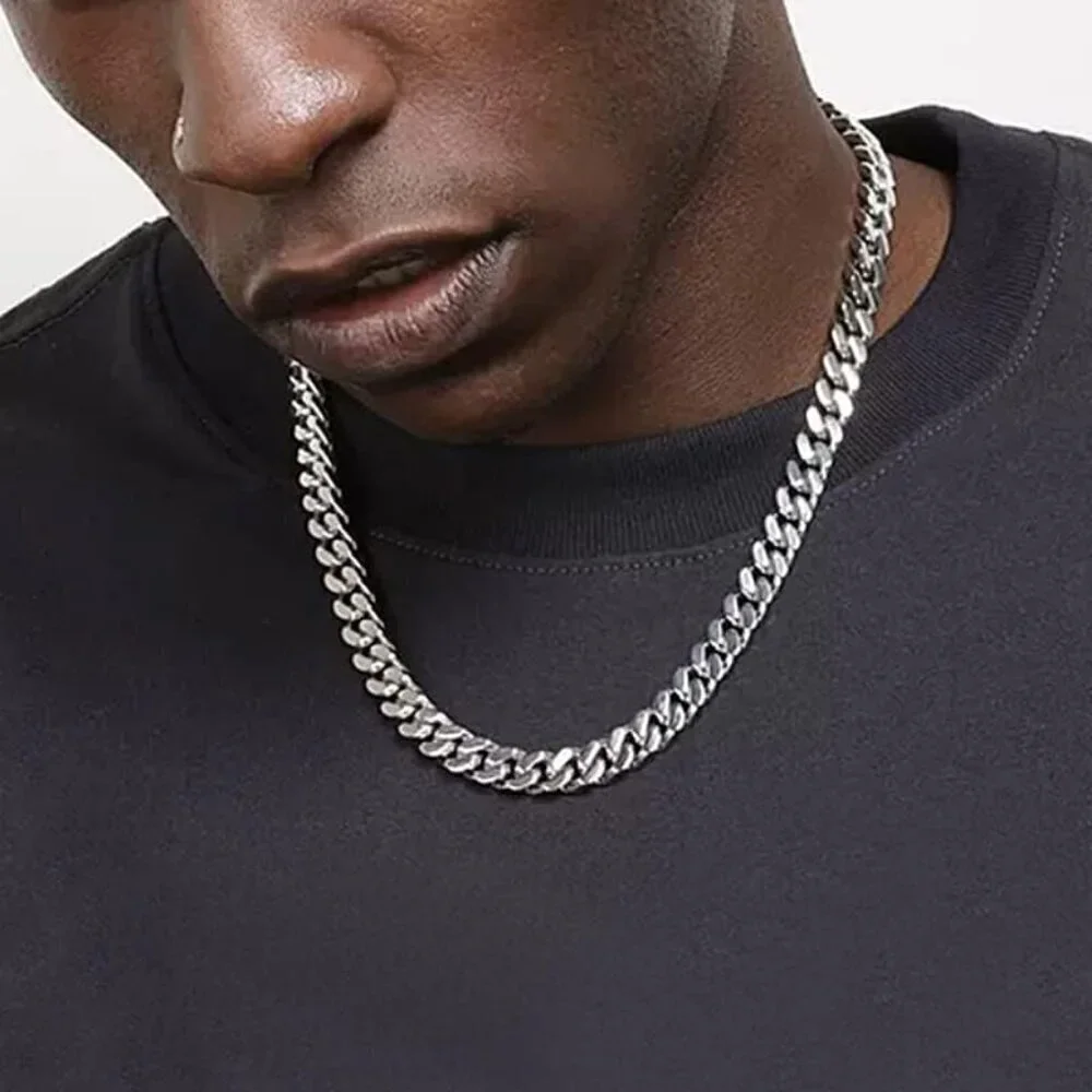 Men's 9mm Width Steel Silver 18K Gold Plated Cuban Durable Hip Hop Chain Jewelry